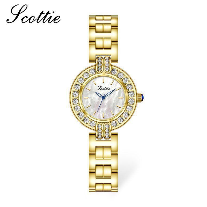 Steel Belt Watch 9676B Women'S Watch With Diamond Shell Surface Small Gold Watch