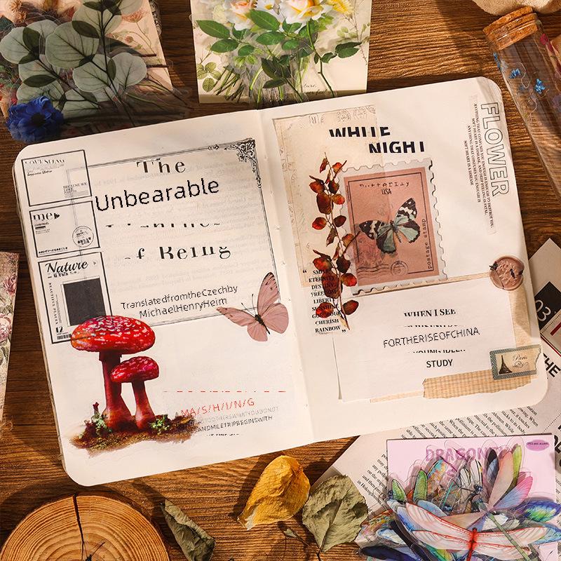 Yuezhen Retro Nature Sticker Pack: Flowers & Butterflies for Children's Handbooks
