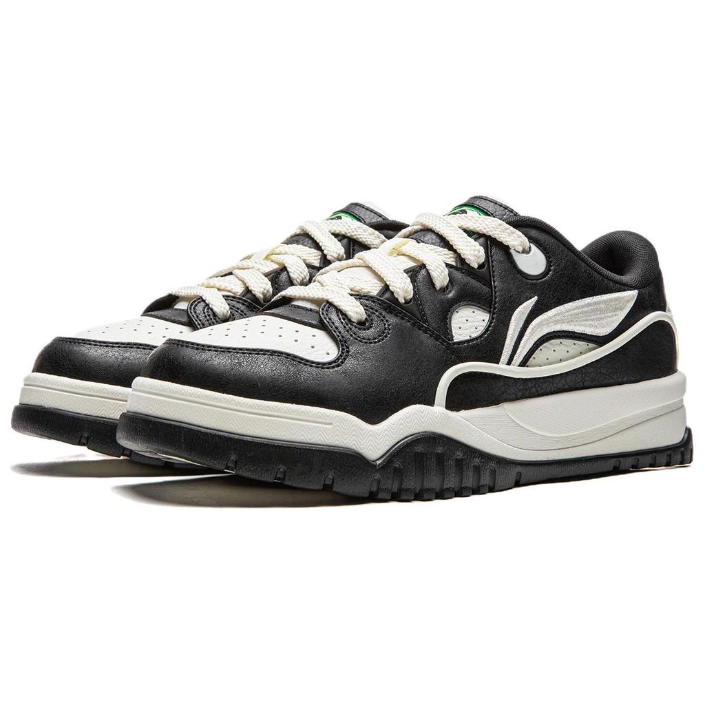 Li Ning Trendy Leap Slip Resistant Cushioning Abrasion Resistant Lightweight Low Top Skateboard Shoes Men's Black White AGCW011-2