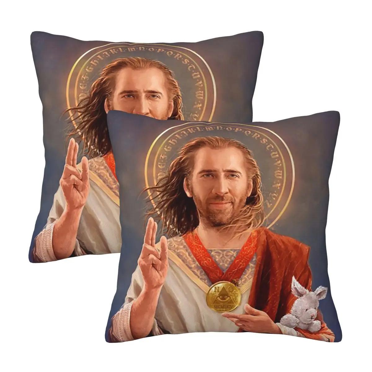 Nicolas Cage, Saint Nicolas Of Cage 2 Pcs Square Pillowcase Pillow Cover Cushion Decor Comfort Throw Pillow For Home Sofa Peach skin 18*18(CM)-2Pcs