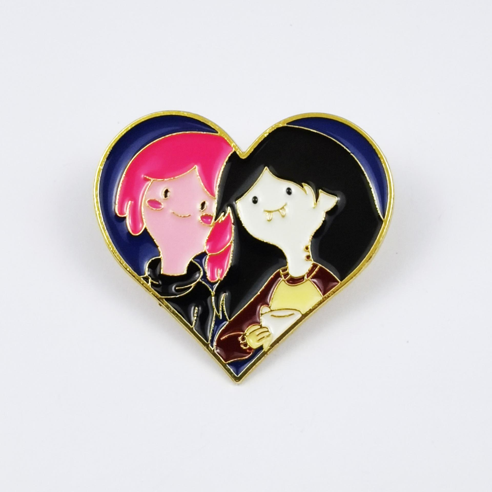 Personalized Vampire Girl Heart Brooch - Cute Cartoon Alloy Badge.