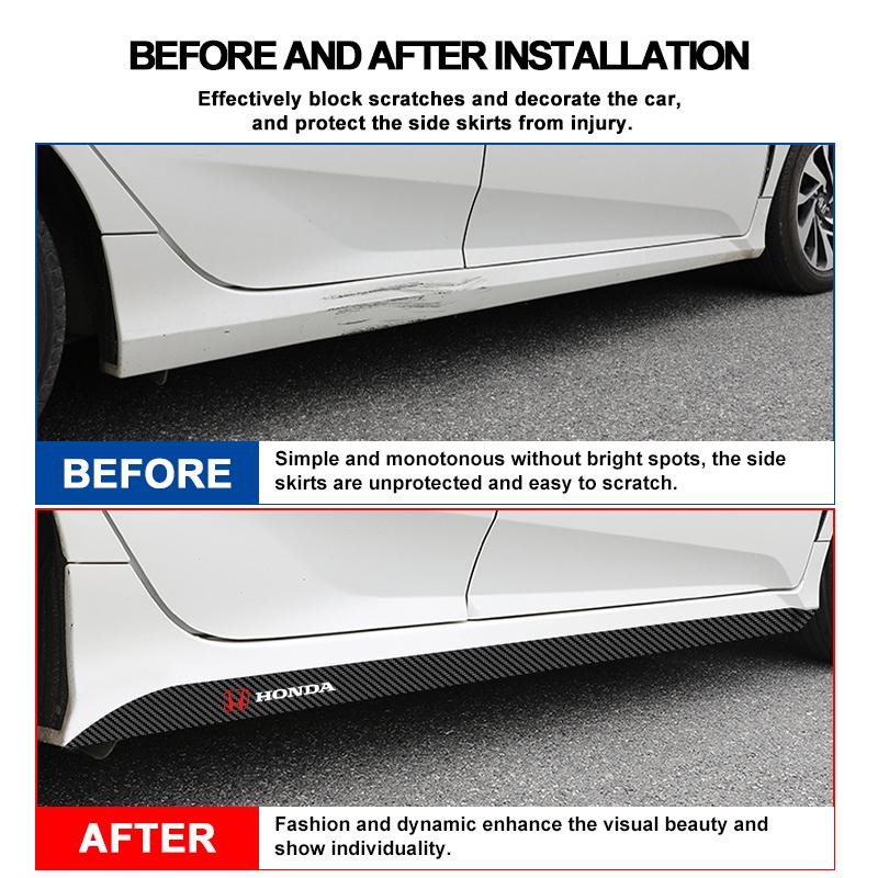 2Pcs Carbon Car Door Side Skirt Sill Stripe Sticker Anti-scratch Refit sticker For Honda Fit Mugen Insight Type S R VTEC DOHC Modulo Vezel Legend RR