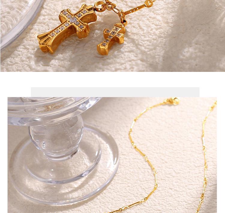 Elegant Rhinestone Double Cross Clavicle Necklace: Stainless Steel, High-End, Versatile Fashion Jewelry for Women