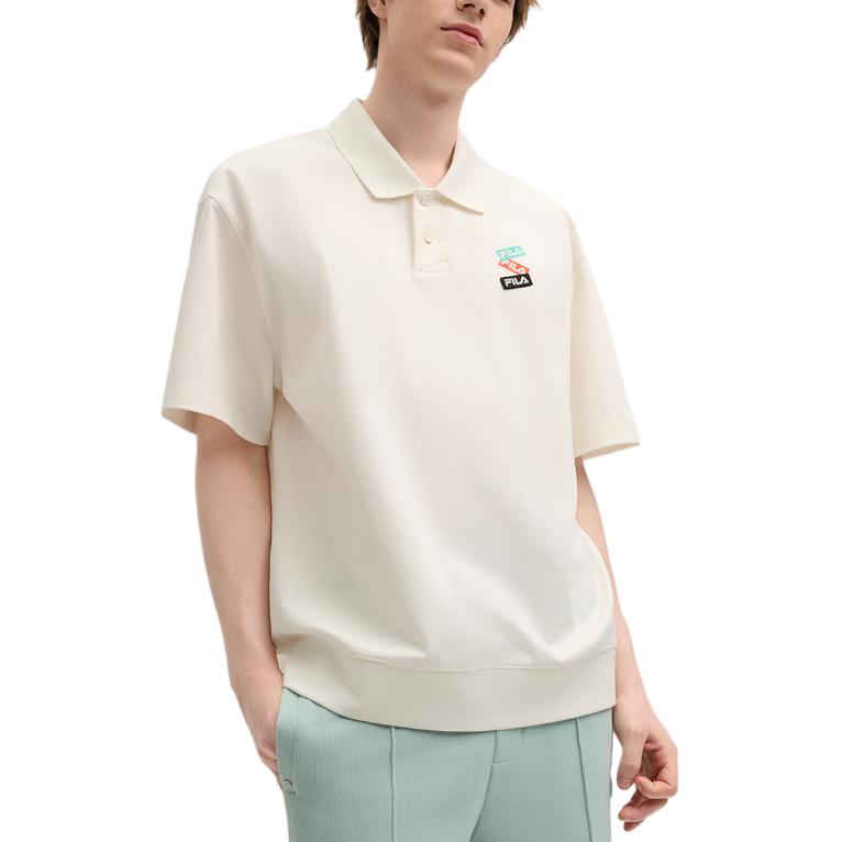 FILA Original Comfortable Casual Short Sleeve Polo Shirt Unisex tops Cloud-Mushroom-White F51M519104F-WT