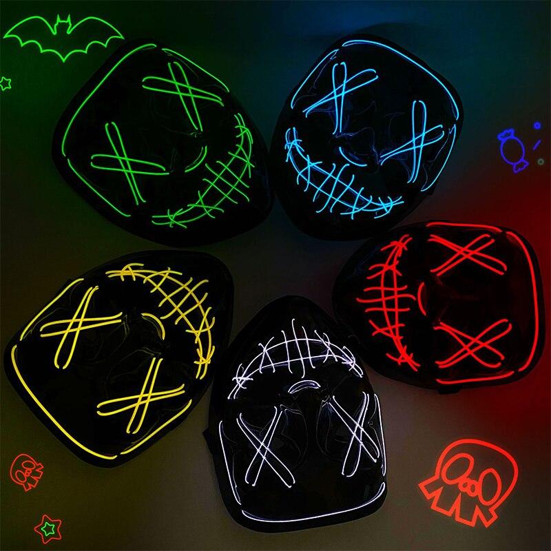 Halloween Neon Led Purge Mask Masque Masquerade Party Masks Light Grow In the Dark Horror Mask Glowing Masker
