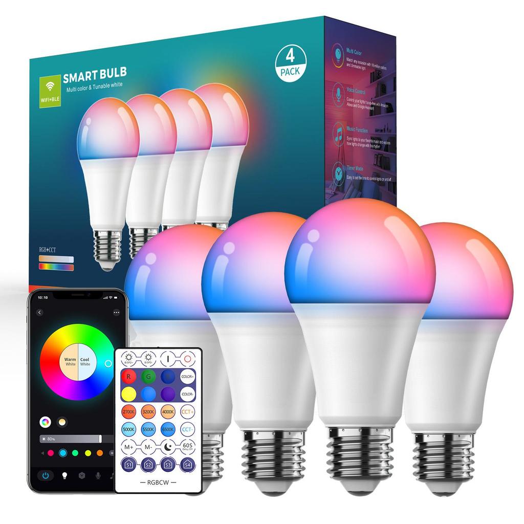 Smart LED Bulb E27/B22, WiFi & Bluetooth, RGB, Dimmable, Adjustable Color Temperature Atmosphere Light