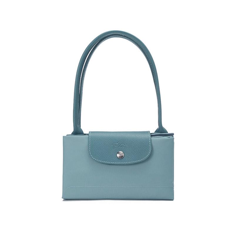Longchamp Le Pliage Green Long Handle Zipper Button Recycled Canvas With Leather Trim Dumpling Tote Handbag Women Handbag Light-Blue 2605919P65