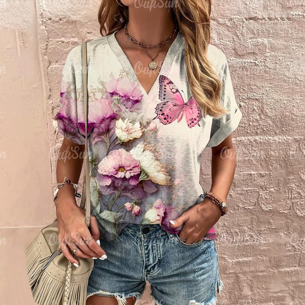 

Женская одежда с коротким рукавом, летняя футболка с V-образным вырезом, женская одежда, футболка с принтом в стиле ретро с 3D-принтом животных 5XL