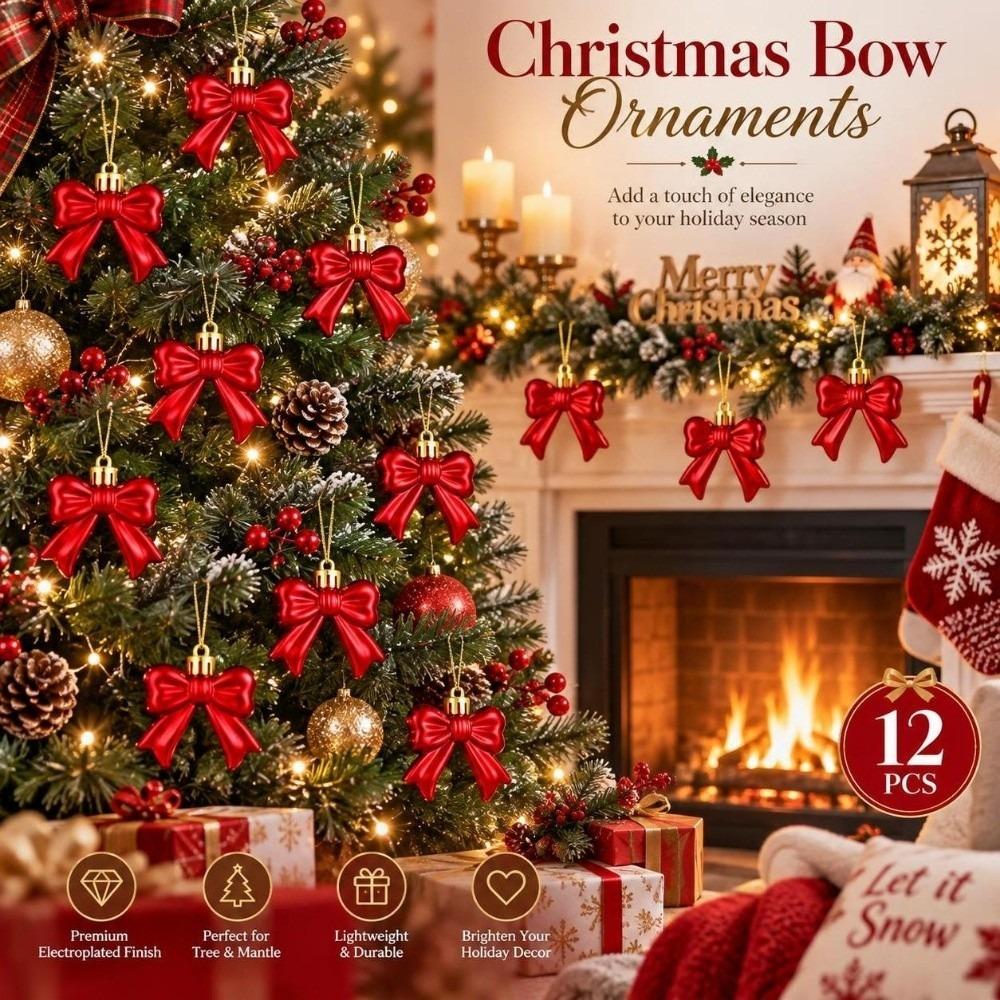 12Pcs/Set Creative Christmas Bowknot Pendant 3D Bowknot Hanging Pendant Party Supplies