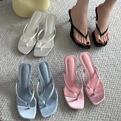 Fashion Fashion Shallow Narrow Band Women Slippers Elegant Square Toe Women Slide Sandals Big Size 43 Comfort Clip-toe Flip Flops Shoes