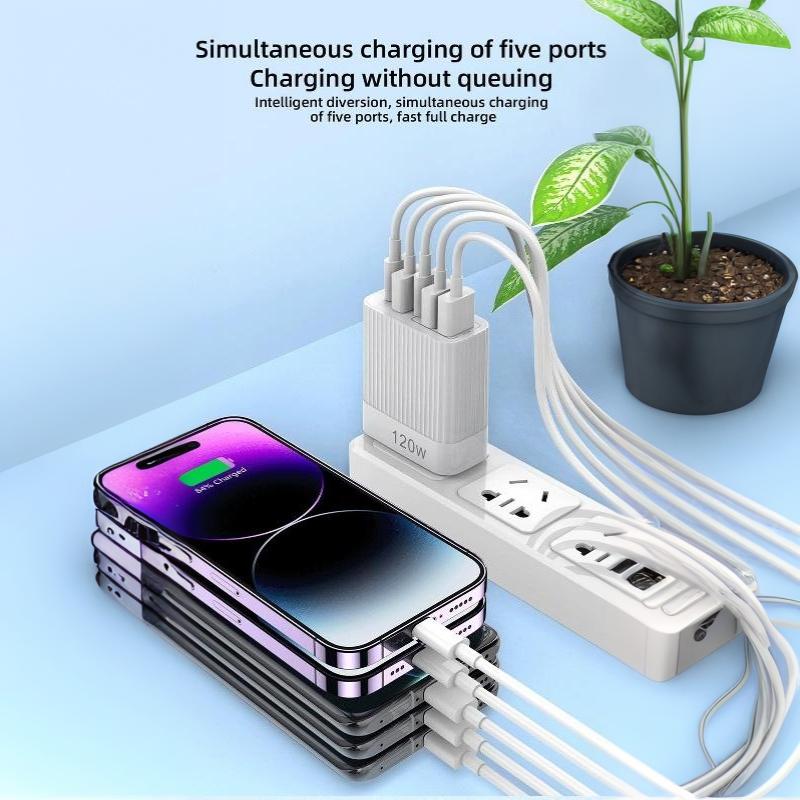 120W Schnellladegerät Mit 3 USB-A Und 2 USB-C Ports Hohe Ladegeschwindigkeit Für Reisen Home-Office-Nutzung Für Smartphones Tablets