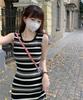 2025 Korean Style Chic Striped Sleeveless Midi Vest Dress for Women - Slim Fit