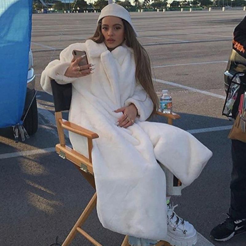 New Winter Imitation Rabbit Fur Coat Women's Extended Knee Imitation Fur Jacket Thickened Warm Plush Jacket