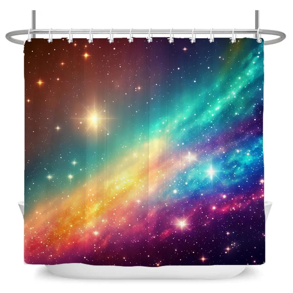 Bright Universe Starry Sky Print Fabric Waterproof Shower Curtain with Hooks For Bathtub Bathroom Screens Home Decor Wall Cloth