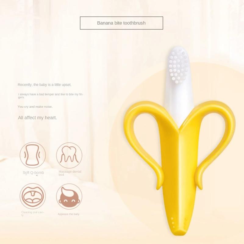 Forma de banană Safe Toddle Teether pentru bebeluși Periuță de dinți de antrenament din silicon fără BPA Inel de dentiție cu banane din silicon mestecat pentru îngrijirea dentară