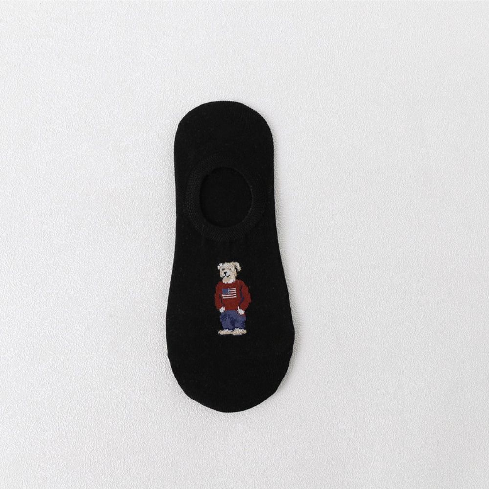 Socks Bear Invisible Cotton Casual Hosiery Men's Boat Socks Korean Style Socks Middle Tube Hosiery