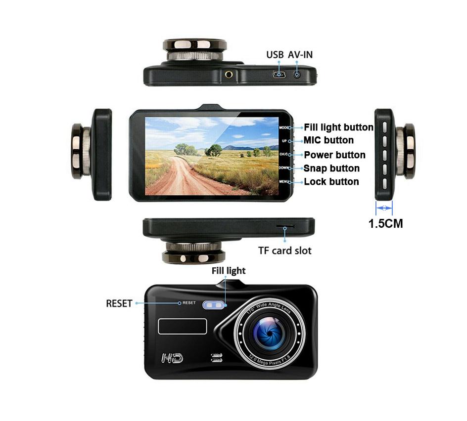 2 Lens Dashcam Car DVR 1080P 4.0 Inch IPS Screen Night Vision Touch 6M Rear View Camera Video Recorder Car Dashcam Teyes Rear View Camera