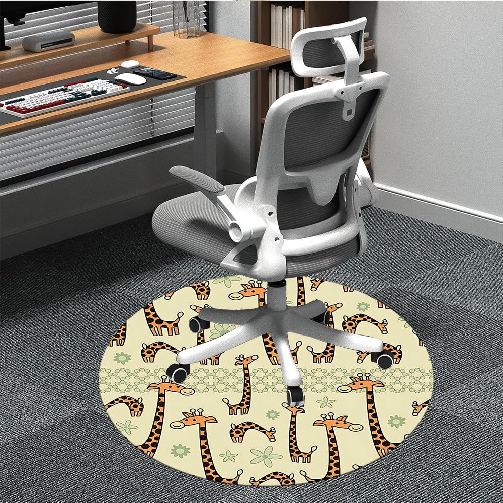 1PC Giraffe Pattern Office Round Area Rug, Mat Suitable For Office, Under Office Chairs Bedroom Living Room Home Decor, Room Deco