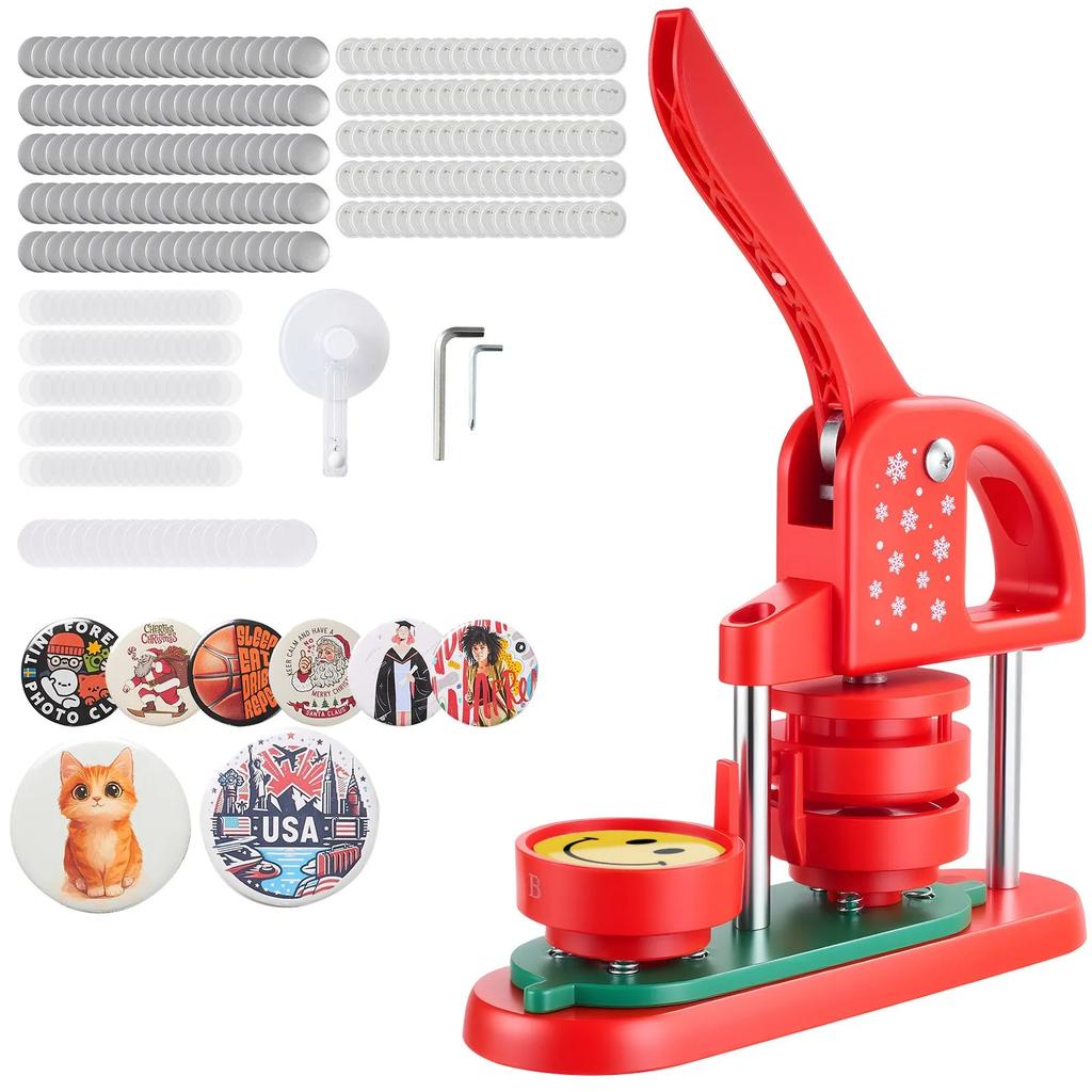 VEVOR Button Maker Machine, 58 Mm, Plastic Pin Maker with 100pcs Button Parts, Circle Cutter and Hex Wrenches, Reinforced Ergonomic Handle