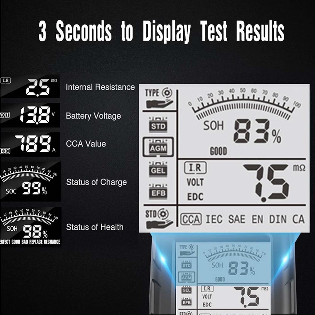 12V 24V Lead Acid Battery Tester Digital Auto Battery Cranking Charging Automatic Diagnostic Analyzer for Car Truck Boat SUV