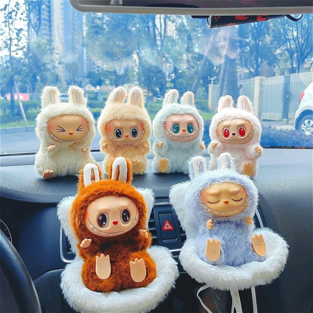 Car Plush Ornament  Anime Figure Labubu 1.0 Monster Vinyl Blind Box Series Heartbeat Macaron Doll  Kids Gift Birthday Toy  Air Outlet Ornament