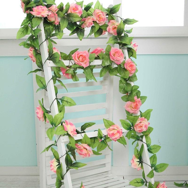 2.4m Enredadera de Flores de Rosa de Seda Artificial en Floración Hiedra Decoración para el Hogar y Bodas