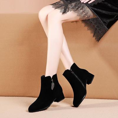 Autumn Winter Black Booties Elegant with Medium Heels Round Toe Female Short Shoes Designer Luxury New In Women's Ankle Boots