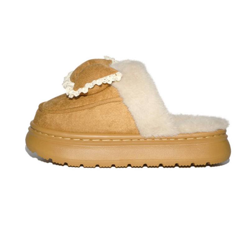 Women's Winter Fluffy Fleece Indoor Sandals Warm Room Fur Bow Slippers for Home Slip On Plush Shoes EVA Lightweight Comfort House Shoes for Bedroom