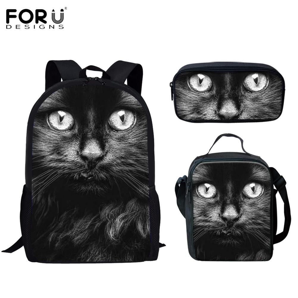 Klassiek Populair Schattig Kattenpatroon 3D Print 3 stuks/Set leerling Schooltassen Laptop Dagrugzak Rugzak Diagonale schoudertas Etui