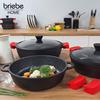 Casserole Basse Induction Antiadhésif Titane 28cm, Fonte d'Aluminium sans PFOA Briebe Black Titanium Noir