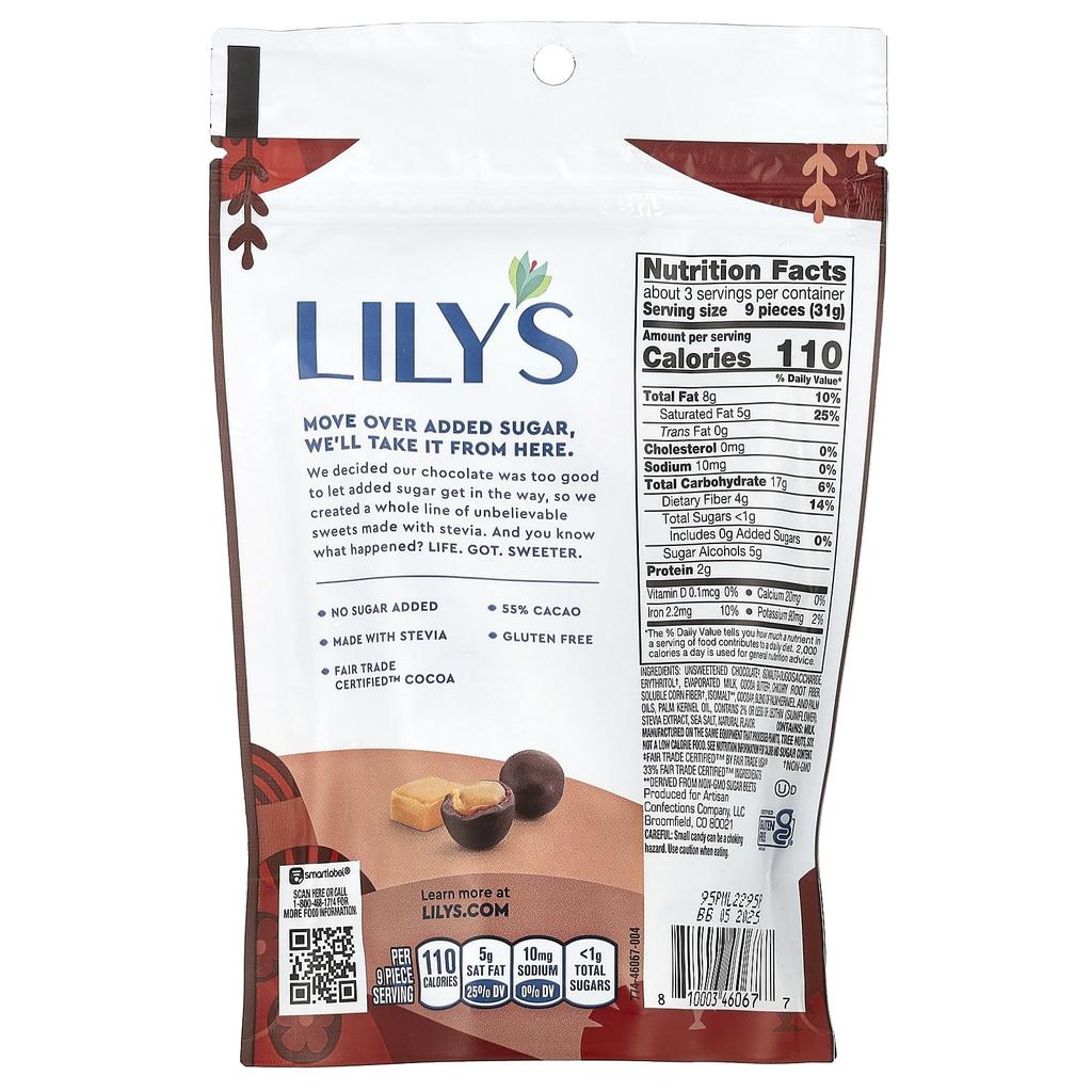 Lily's Sweets Covered Caramel, Dark Chocolate Style, 3.5 Oz (99 G)