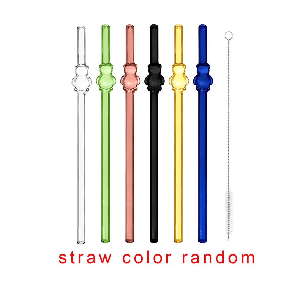 1/5/7Pcs 1set Bear Glass Straw Transparent Color Cartoon Shaped Straw Environmental Protection and Heat Resistance