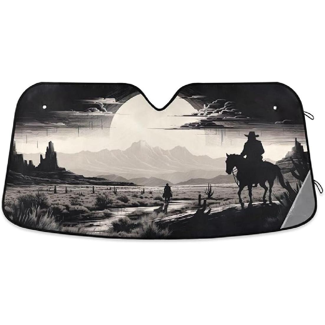 

Западный ковбойский черный солнцезащитный экран на лобовое стекло, передний солнцезащитный козырек для автомобиля, грузовика, внедорожника, складной блокиратор УФ-лучей, сохраняет прохладу в салоне, защита от жары, 57x31,5 дюйма 55x27.6 Inch