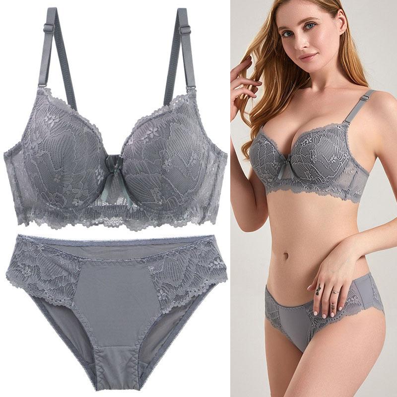 Sexy Lace Lingerie Set with Underwire Bra for Support and Side Boob Reduction Breathable Thin Bra and Comfortable Panties