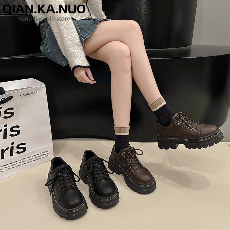 Fashion All-Match British Style Womens Derby Shoes Clogs Platform Autumn Loafers With Fur Female Footwear Preppy Leather New Creepers Fa