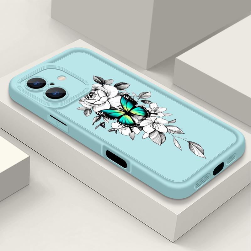 

Ударопрочный чехол с цветочным узором и бабочками для iPhone 16 Pro Max 15 Plus 14 Pro 13 12 11 XS XR 8 7 TPU Мягкий матовый силиконовый чехол для телефона Shell iPhone 16 светло-синий