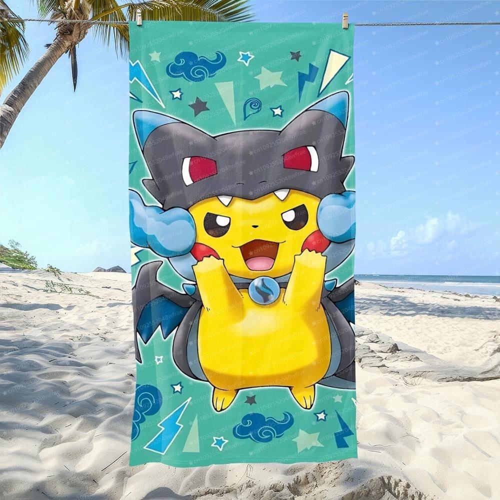 Pok É Mon Pikachu Printed Beach Towel Ultra-Fine Fiber Towel Children/Adults Quick Drying Absorbent Swimming Pool Towel