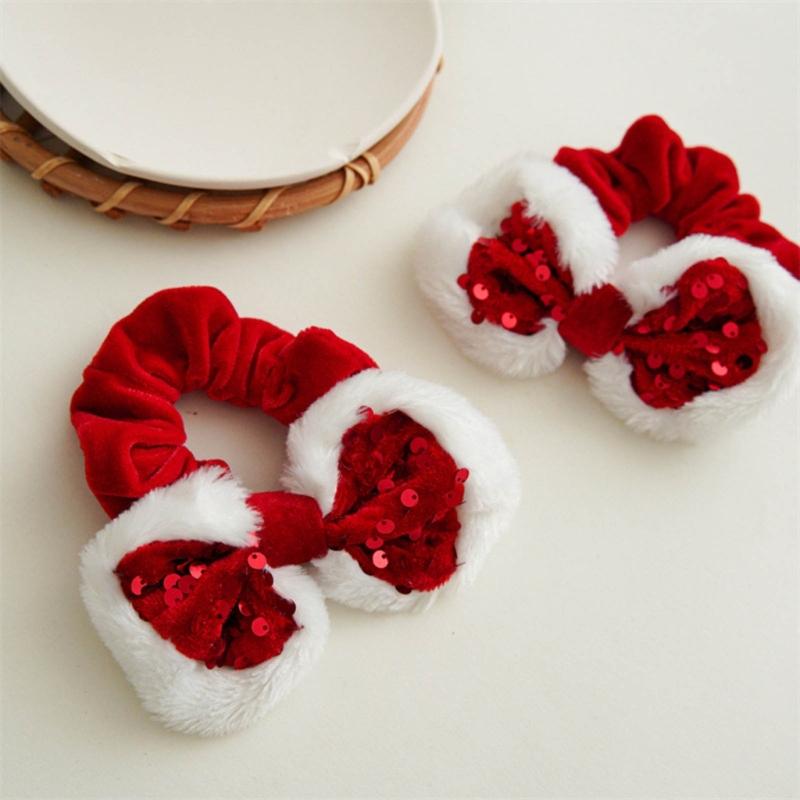 Christmas Scrunchies Velvets Bows Festive Hair Accessories Sparkling Sequins Hair Ties Rabbit Ears Shapes Hairbands