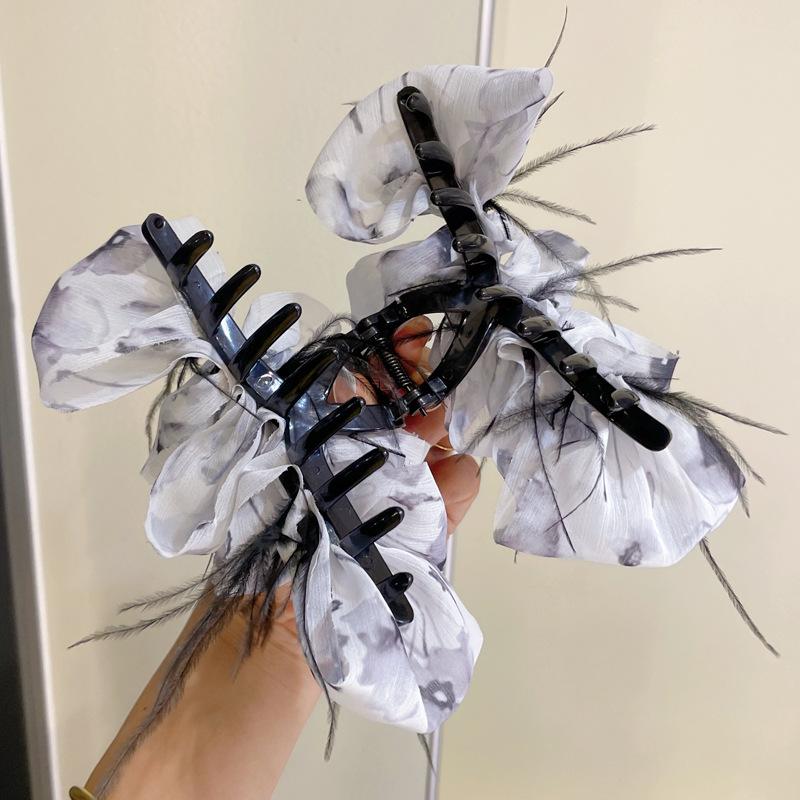 Elegant Chiffon Bow Hair Claw Clamp New Large Hair Crab Barrettes Vintage Hairpins For Women Print Hair Accessories Ornament