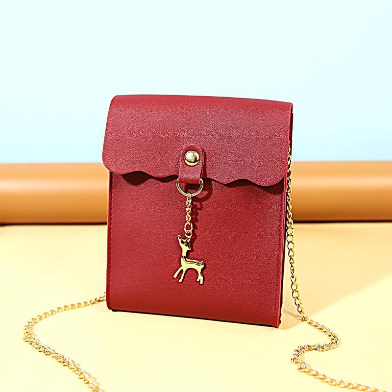 

Fashion deer pendant shoulder messenger bag new mini chain mobile phone change women s bag красный