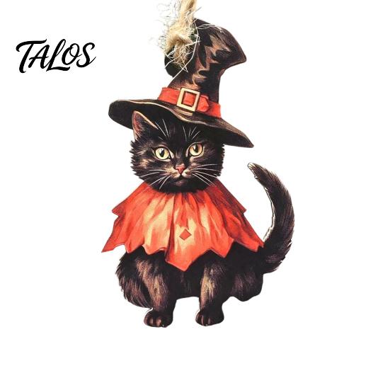 Cute Black Cat Window Ornament Halloween Witch Wooden Hanging Ornament, Decorative Pendant, Unique Tree Holiday Party Favors for And Decor Vintage
