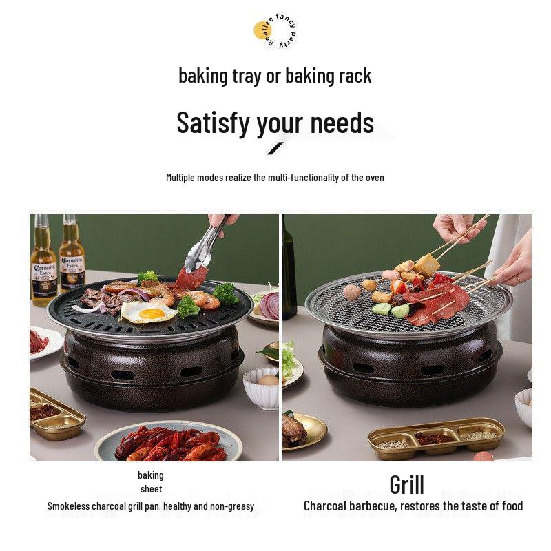 Korean Smokeless Charcoal Grill: Round Table Metal Iron BBQ & Tea Brewing Stove for Outdoors