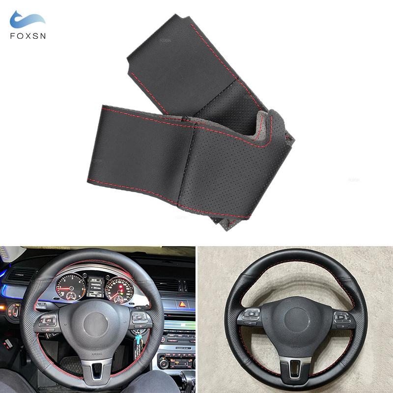 

Для VW Golf Passat B5 B6 Polo для Seat Leon чехол на руль ручного шитья черно-красный перфорированный кожаный автомобильные аксессуары
