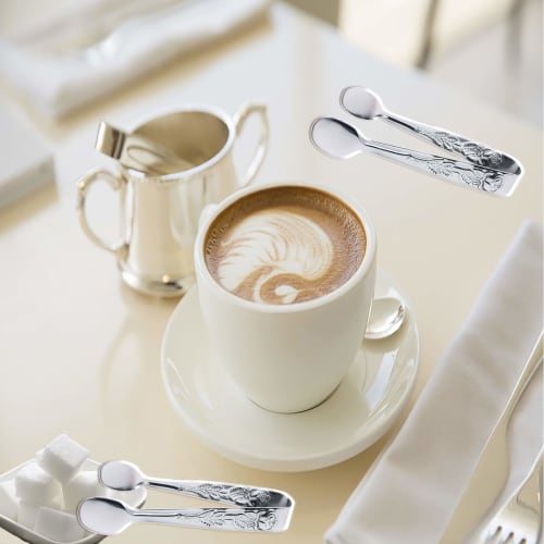 Sunenlyst Mini Serving Tongs, 4-inch Rose Stainless Steel Sugar Cube Tongs, Silver Small Ice Tongs for Tea/Coffee Parties, Appetizers, and Desserts (S