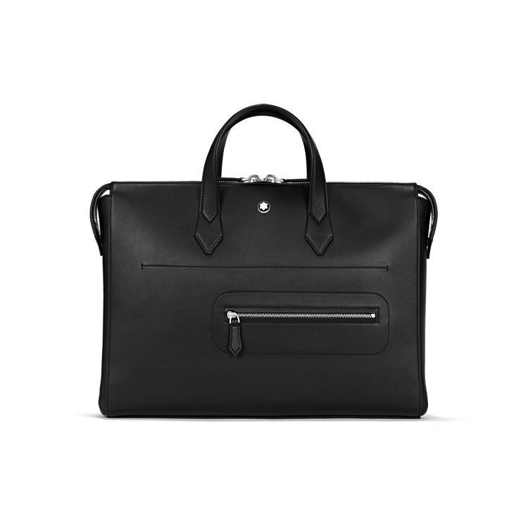 

Montblanc Meisterstück Logo Zipper Leather Briefcase Men bags Black 130043 Basic Set (Bag+Dust Bag)