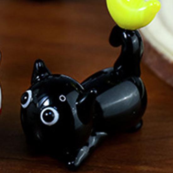 Glass Black Cat Miniature Tiny Colored Glass Cat Ornament Cute Mini Kitty Figurine for Desktop Bookshelf Fairy Garden Micro Landscape Decor