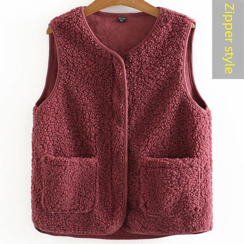 Chaleco de lana de cordero con cremallera para mujer, otoño/invierno, con pelo grueso