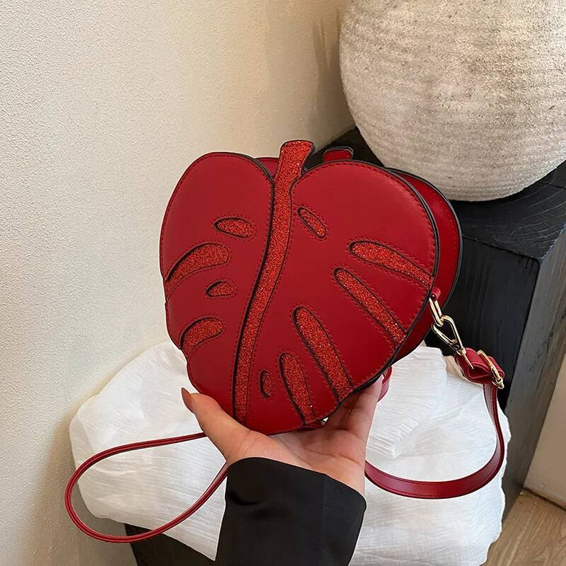 Women's Bag Cute Maple Leaf Bag Funny Single Shoulder Crossbody Bag Irregular Small Bag PU Women's Bag