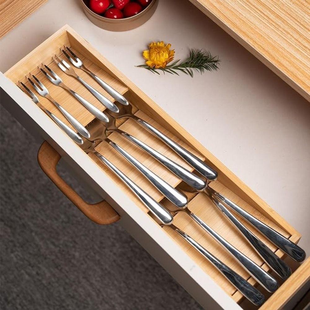 Space Saving Utensil Storage Box 6 Compartments Cutlery Drawer Organizer  Kitchen Utensil