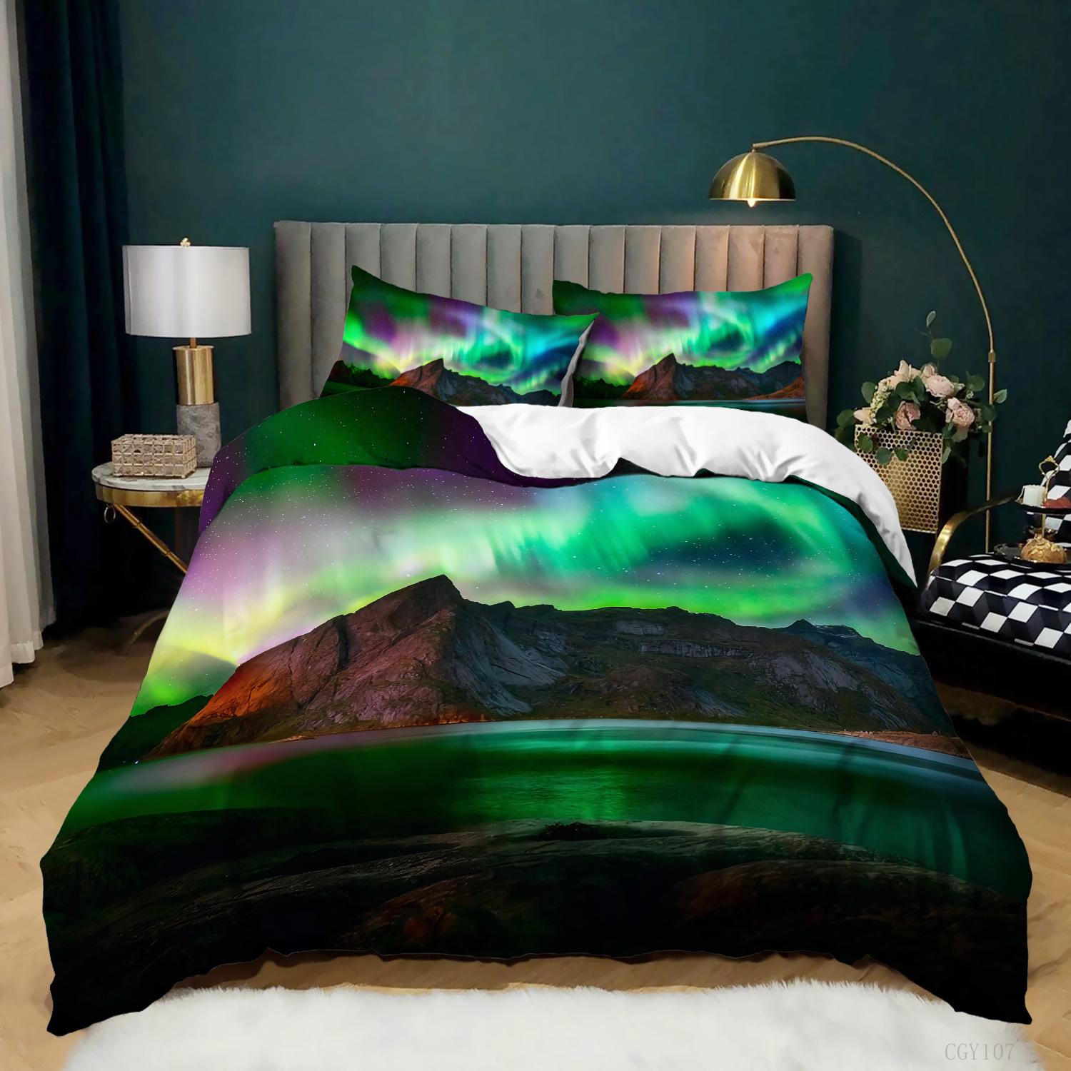 

Comforter Aurora Borealis Polyester Tree Under Magnetic Field Of Nature With Northern Lights Landscape Picture King Size Comforter (quilt)-EU Single(135*200cm)3pcs